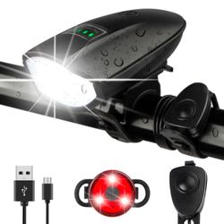 1 pack 1400LM USB rechargeable bike headlight & tail light set w/ horn 3 Lighting Modes 