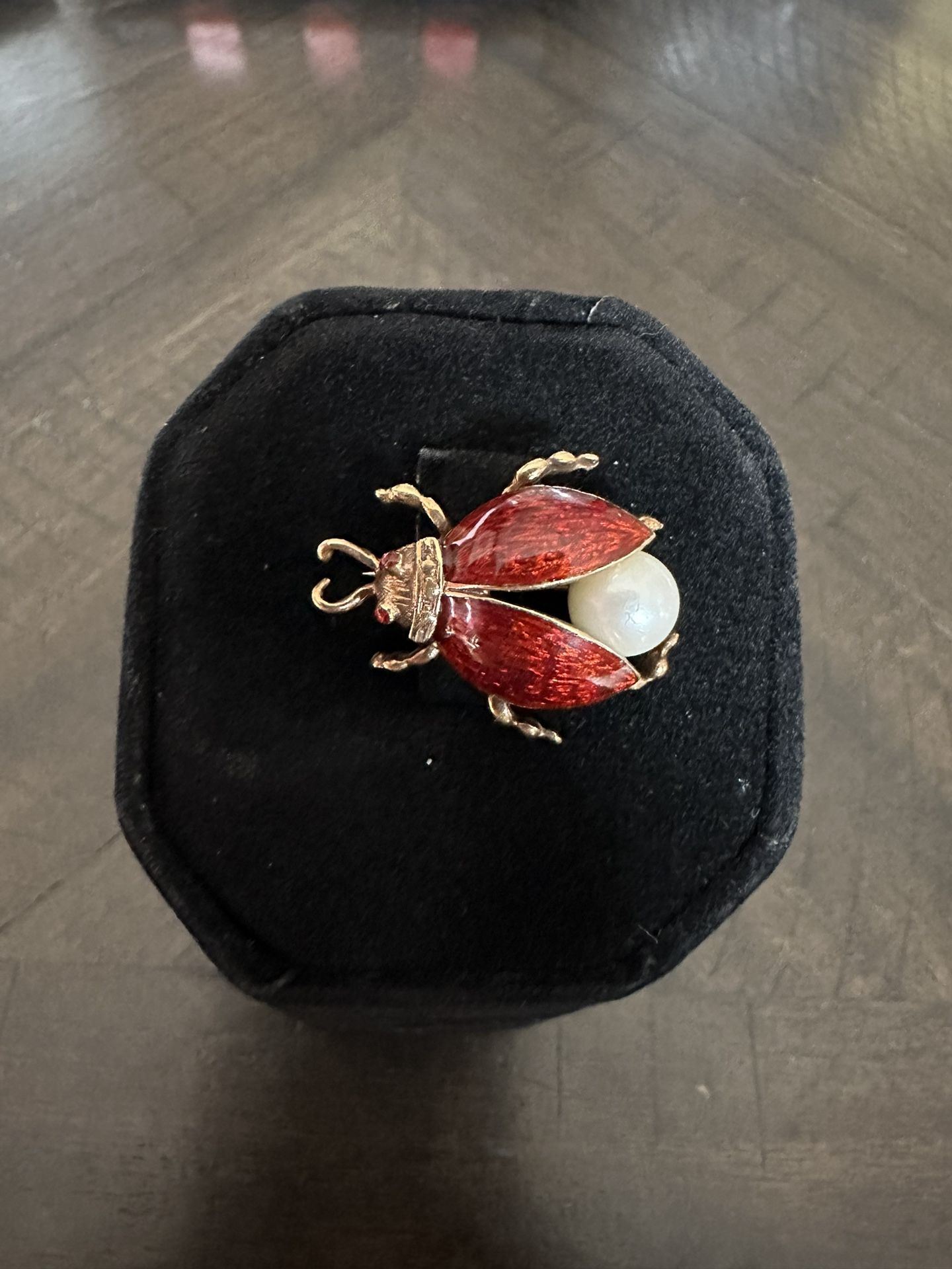 Vintage 14k Gold Brooch With Pearl And Red Ruby Eyes