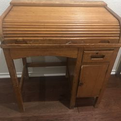 Antique Children’s Roll Top Desk With Chair See Details For Dimensions.