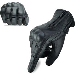 Moto5 Full Finger Leather Motorcycle Gloves for Men Touch Screen Gloves Premium Street Motorcycle Durable Protective Cruiser Biker Gel Black Leather