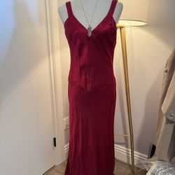 Red Satin Maxi Dress – Open Back – Approx. Size Small 