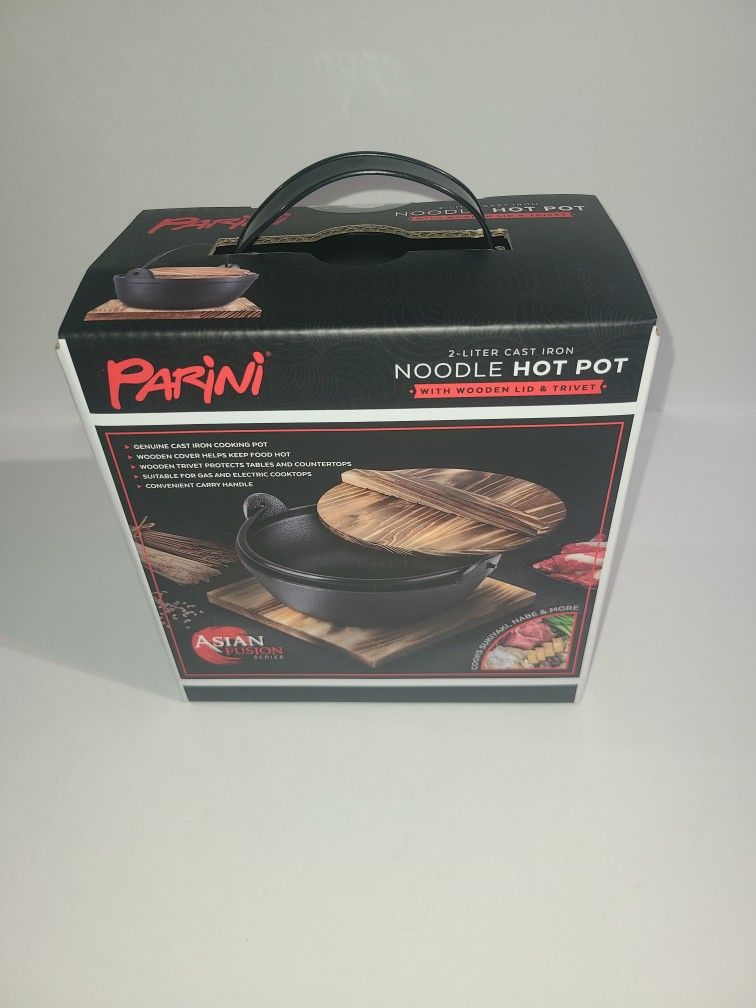 New Parini 2 Liter Cast Iron Noodle Hot Pot with Wooden Lid And Trivet