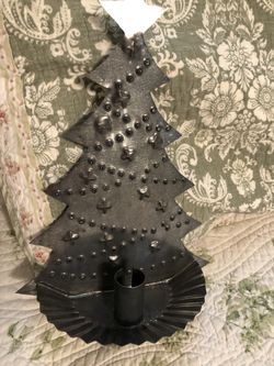 Galvanized metal Christmas tree candle holder