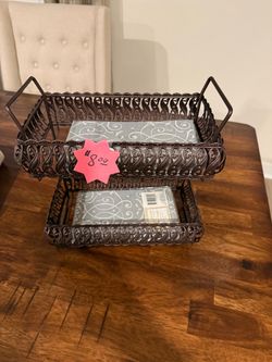 2-Tier Dark Bronze Metal Wire Basket Tray