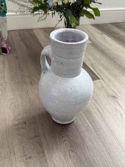 White Ceramic Jug Vase with Handle