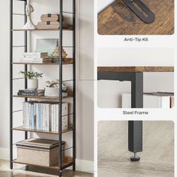 6-Tier Bookshelf, Bookcase for Office, 11.8 x 23.6 x 70.1 Inches, Shelving Unit, with Back Panels, Industrial Style, for Living Room, Study, Home Offi