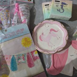 Bundle of Girl's Birthday Supplies Unicorn Themed 
