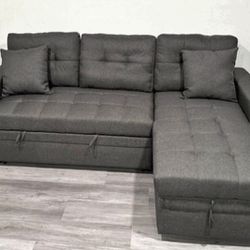 Brand New Grey Sectional Sofa With Storage Ottoman 