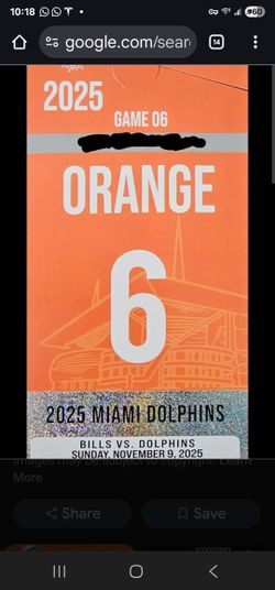 Dolphins Orange Parking Pass Buffalo Bills VS Dolphins 
