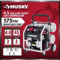 New Husky 4.5 Gal. 175 PSI Portable Electric Oil-Free Quiet Twin Stack Jobsite Air Compressor 