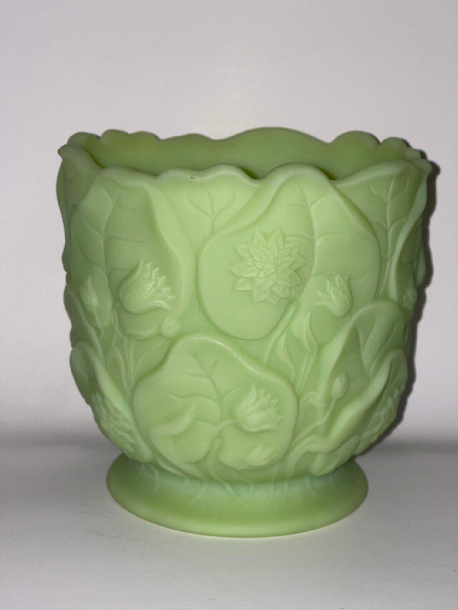 Vintage FENTON Lime Green Satin Glass WATER LILY Vase