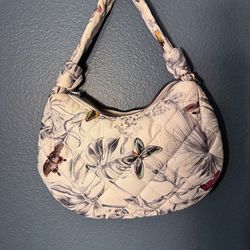 Floral Quilted Crescent Shoulder Bag - Cream