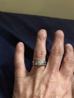 Triple Diamond Engagement Ring, Plus Diamond Wedding Band 14k White Gold Thumbnail
