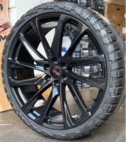 26” FR98 Gloss Black Wheels with All Terrain Tires Escalade Tahoe Yukon Tundra Wagoneer Sierra