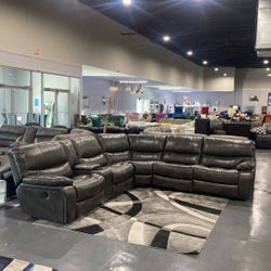 Grey Leather Sectional! Super Comfy ! Only $99 Down! 