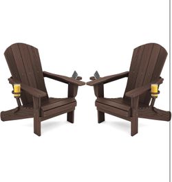 Adirondack Chair with Cup Holders - Composite Adirondack Chairs Set of 2 HDPE Outdoor Chairs All Weather Use- Coffee brand new in box $155 C5