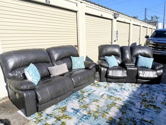Dark Gray Leather Couch and Loveseat