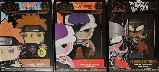 Pop Pin Set Of 3 Dbz Frieza Naruto Shippuden Pain Marvel Venomized Thor