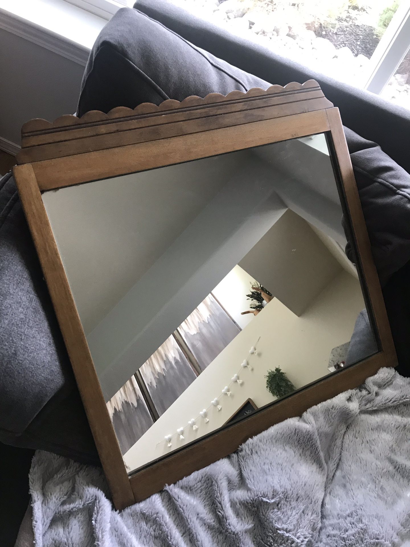 Scalloped wood mirror