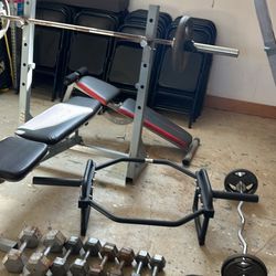 Complete Home Gym – Squat Rack, Bench, Olympic Bar & Cast Iron Weights – $500
