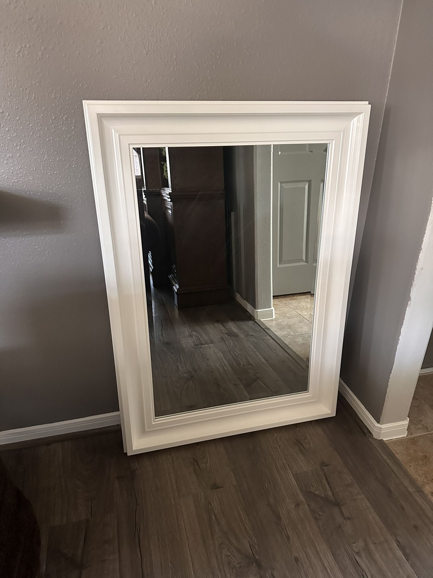 White wood framed mirror 32x44