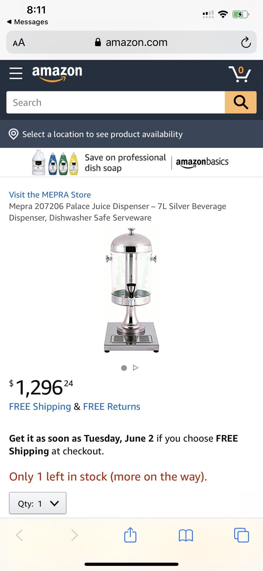 Mepra 207206 Palace Juice Dispenser – 7L Silver Beverage Dispenser, Dishwasher Safe Serveware