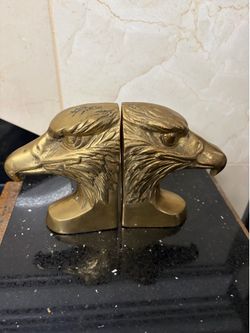 Vintage genuine solid brass Eagle head bookends Pair hand crafted 5”H