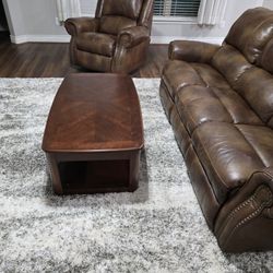 Cocktail Coffee Table With Leather Sofa N Matching Leather Rocker