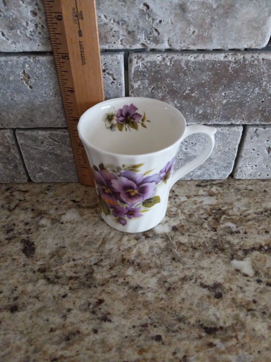 Vintage Allyn Nelson Fine Bone China Cup, Floral Pansies