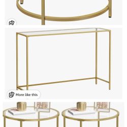 Gold Glass Coffee, Console,  Side Table 4 Piece 