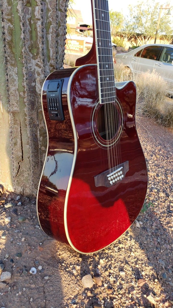 New 12 String Acoustic Electric Requinto Guitar Burgundy Combo with Gig Bag Accessories Guitarra Electrica Ac stica Docerola 12 Cuerdas for Sale in
