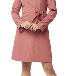 PINK POLY CREP LONG SLEEVE DRESS WITH BOW (size S)