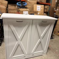 Double Tilt Out Trash Can Cabinet 10 Gallon,Farmhouse Style Kitchen Trash Cabinet with Barn Door white $80