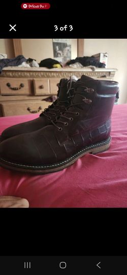 Men's Dark Brown Leather Croc-Print Lace-Up Boots