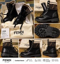 Fendi Kids FF Logo Combat Boots Black EU 29 w/ Box & Dust Bag