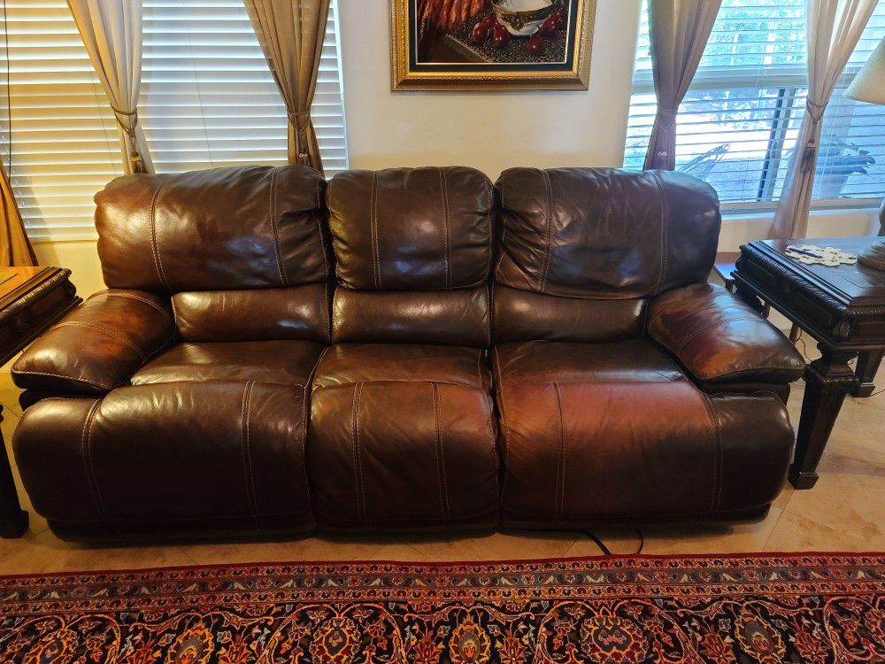 Leather couch power recliner
