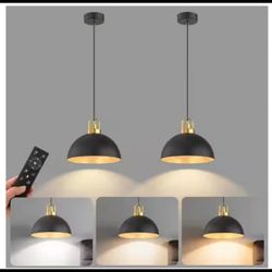 YANSUN 1-Light Black Gold LED Farmhouse Pendant Light (2-Pack)