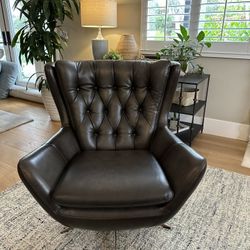 Pottery Barn Dark Brown Leather Wingback Swivel Chair