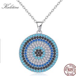 925 Sterling Silver Greek Evil Eye Pendant Necklace Diamond Accented