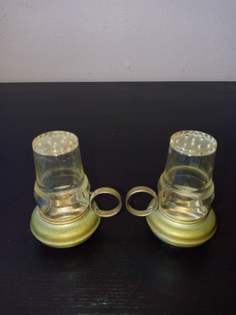 Vintage Oil Lamp Finger Hole Salt Pepper Shakers