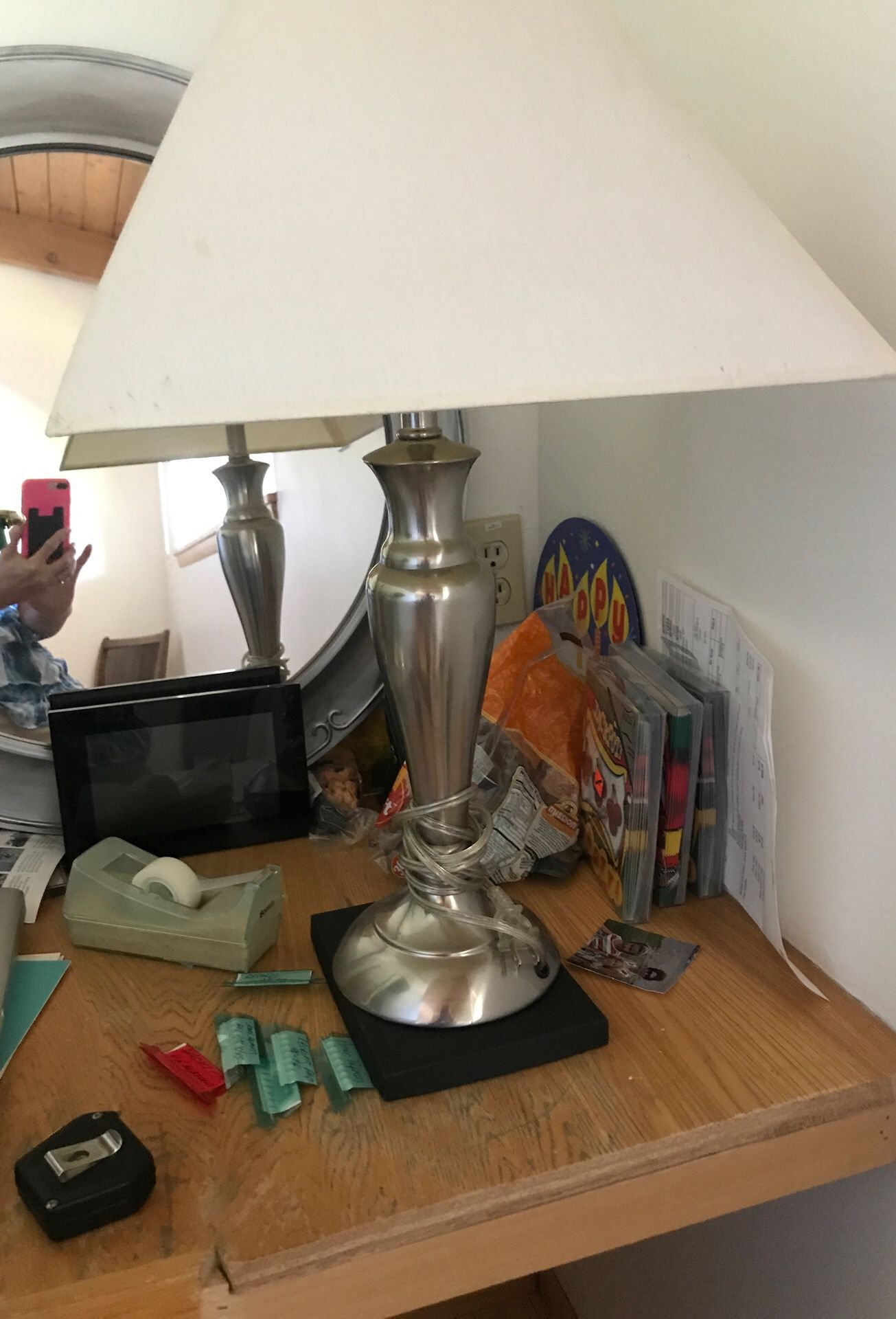 Silver table or desk lamp Shade in good shape