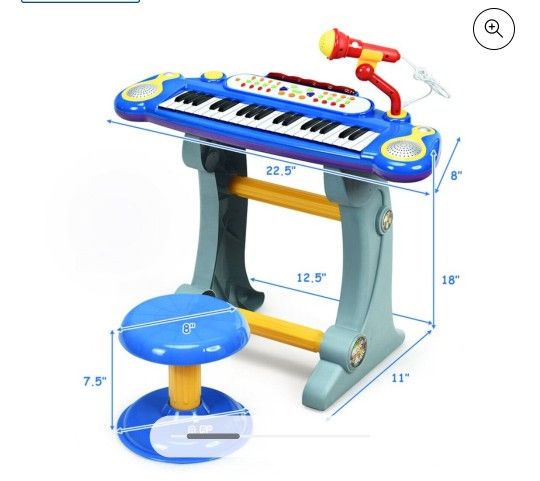 Gymax 37 Key Electronic Keyboard - Toy Piano with MP3 Input, Microphone & Stool Blue