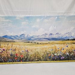 SERIMINO Large Meadow Wildflowers Canvas Wall Art - Nature Landscape Painting with Snow-Capped Mountains, Sunny Blue Sky & Vibrant Field 29x57 
