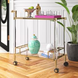 Callie Contemporary Brass & Solid Acrylic Bar Cart $320