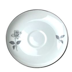 Vintage Queen's Royal China Saucer Platinum Rose Silver Edge