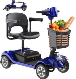 4-Wheel Mobility Scooter Max 12.4 Miles Max 3.7mph, 9" Solid Tires, 500 lbs Capacity, 360° Swivel Seat, Removable Battery, Anti-Slip Rear Wheel, Easy