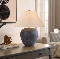 18.11 in. Dark gray Ceramic table lamp with cone-shaped lampshade (Set of 1)