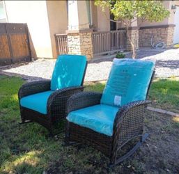 Outdoor Wicker Rocking Chairs with Cushions – Set of 2 patio chairs patio set outdoor patio furniture ☑️🆕🚛