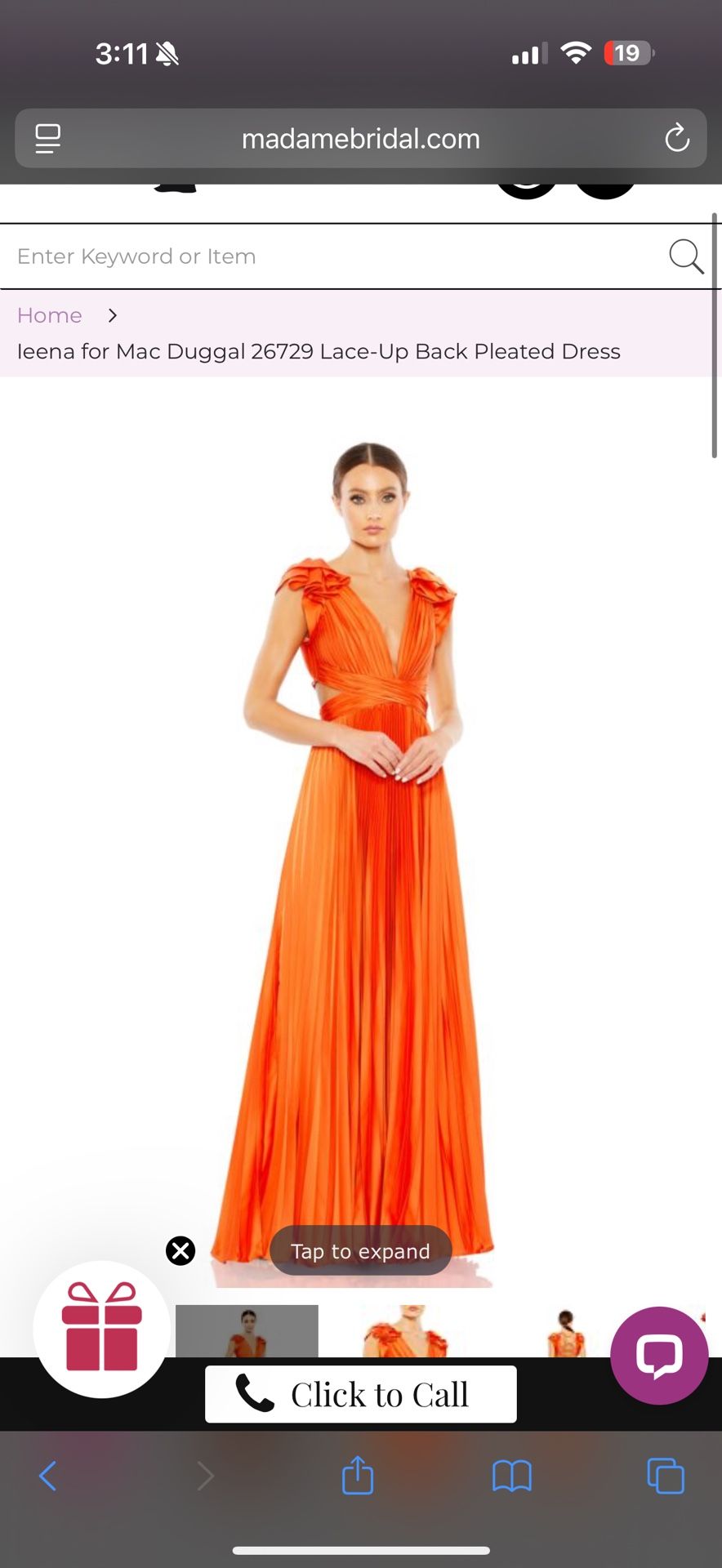 Mac Duggal Ieena for Mac Duggal  Lace-Up Back Pleated Dress