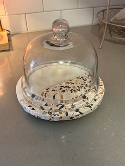 Marble serving dish with glass dome